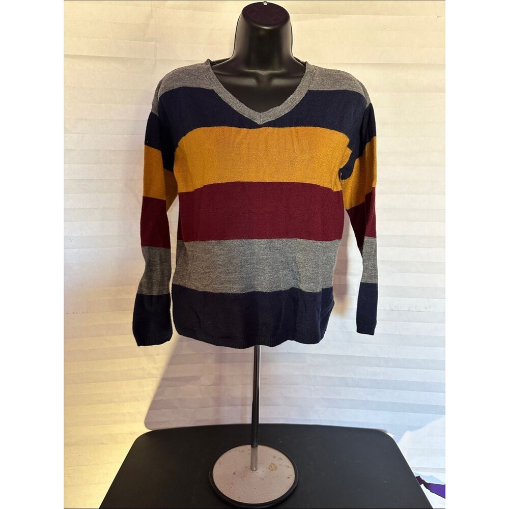 IJoah Women's Striped V-Neck Sweater Cozy Knit Pullover